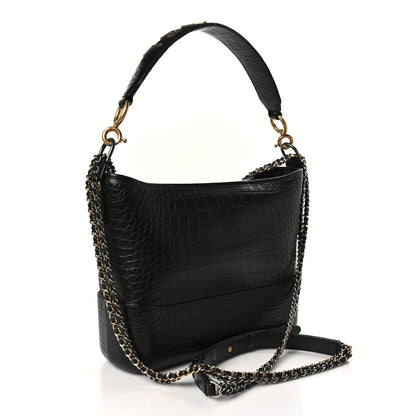 Chanel Crocodile Embossed Calfskin Medium Gabrielle Cocodile Hobo Black 3 of 9