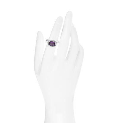 David Yurman Sterling Silver Diamond Amethyst 10mm Noblesse Ring 52 6 2 of 5
