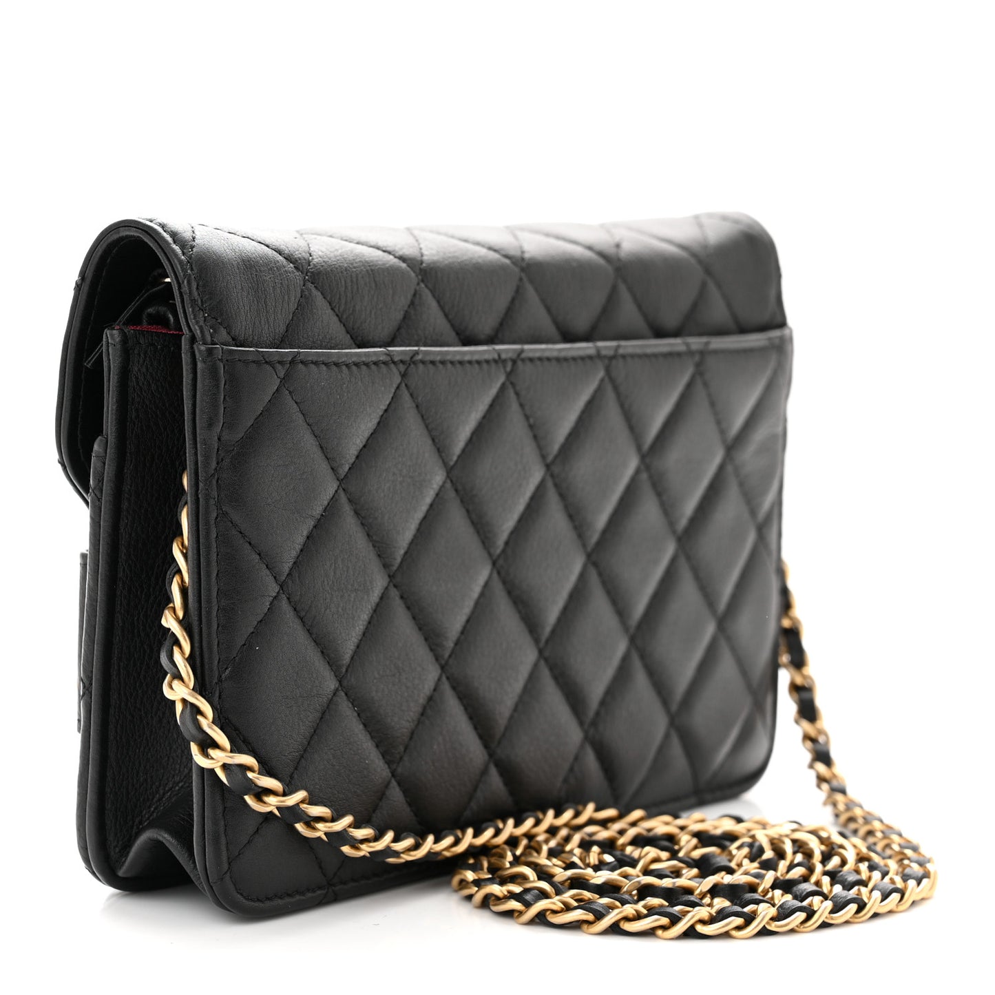 Calfskin Quilted Small Enchained Flap Black