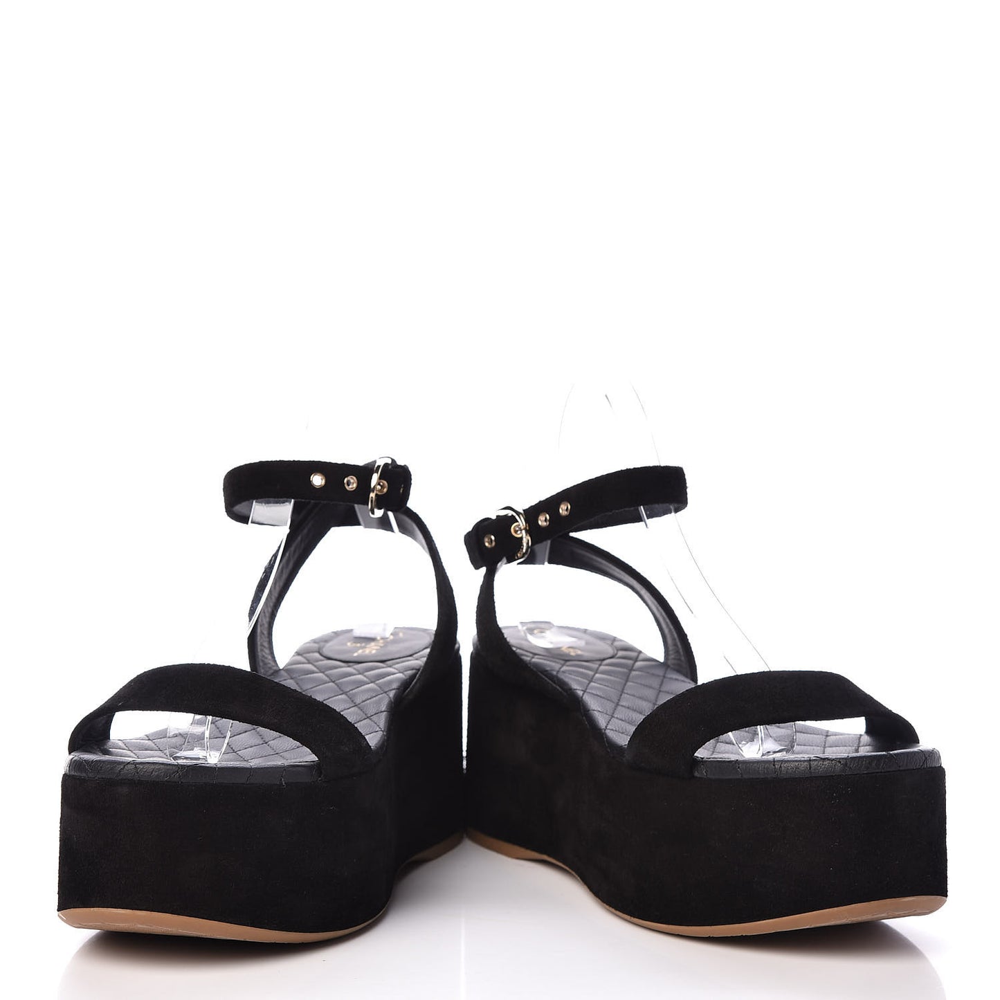 Suede Platform Wedge Sandals 40 Black