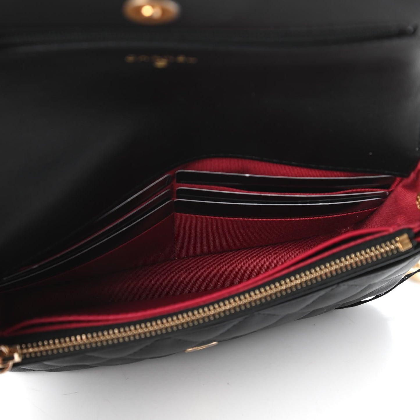 Calfskin Quilted Pearl Wallet On Chain WOC Black