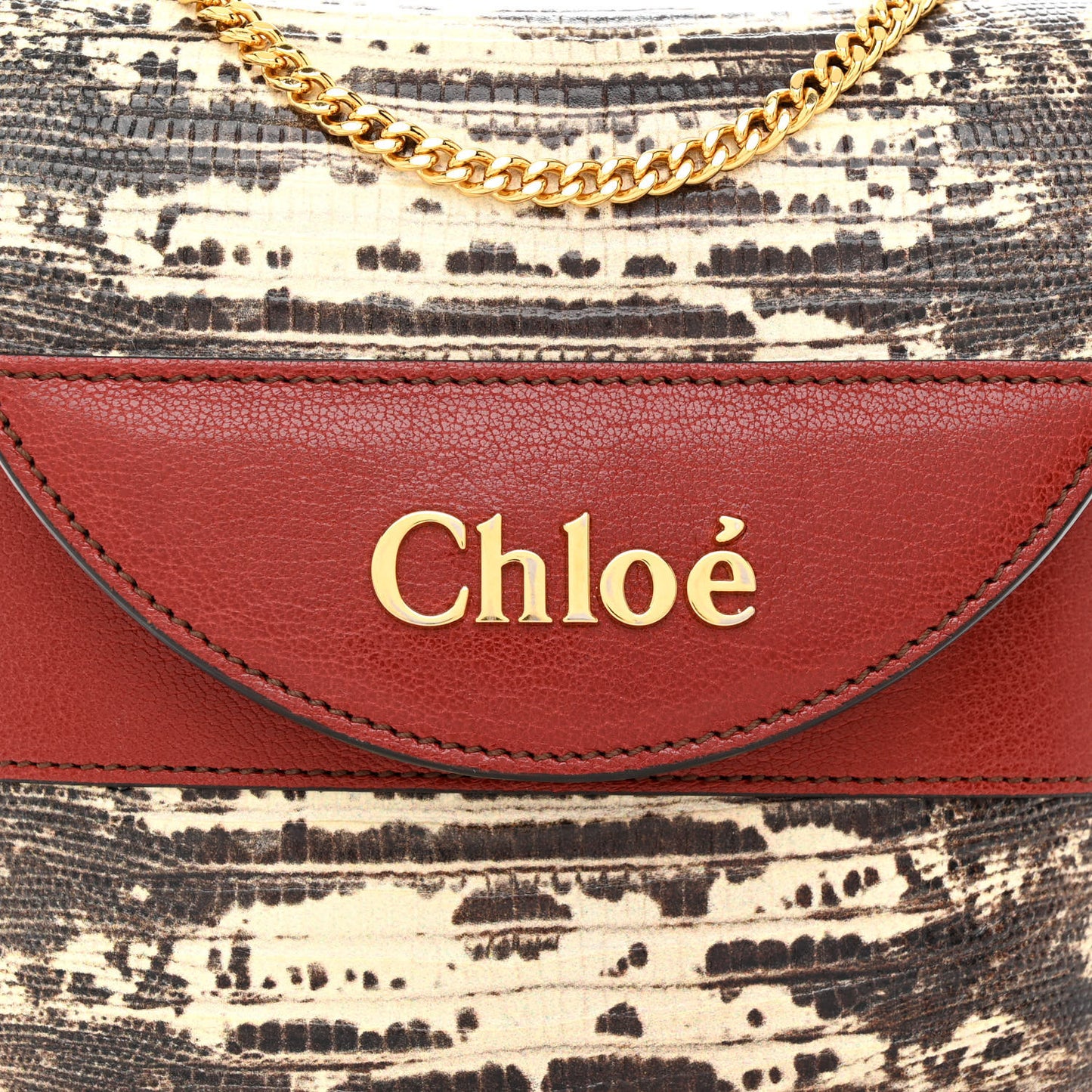 Calfskin Lizard Embossed Small Aby Lock Sepia Brown