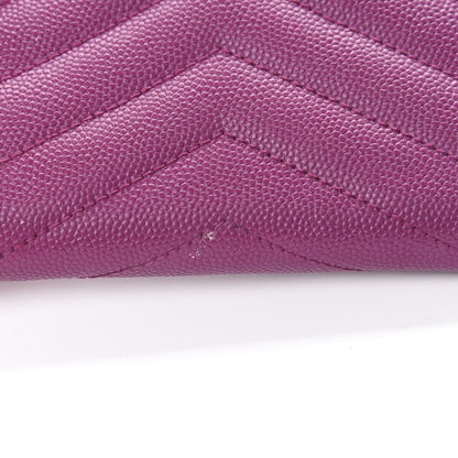 Saint Laurent Grain De Poudre Matelasse Chevron Monogram Zipped Card Case Dark Grape 9 of 14