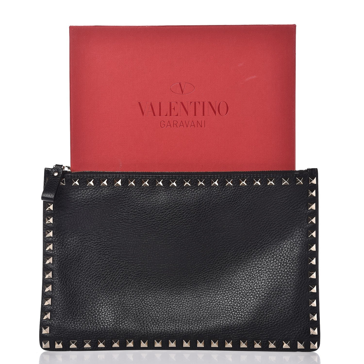 Valentino Garavani Pebbled Calfskin Large Rockstud Zip Pouch Black 8 of 8
