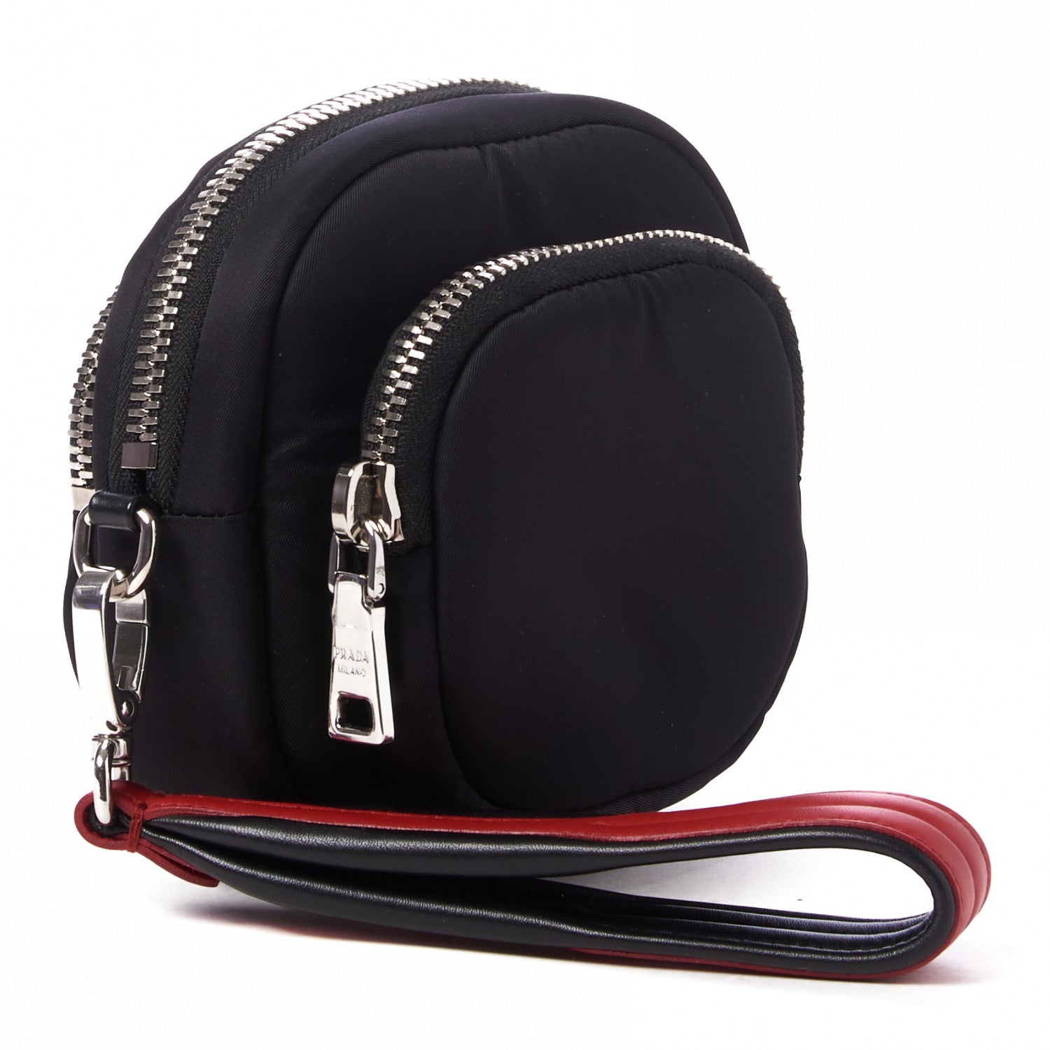 Prada Tessuto Nylon Pocket Small Wristlet Pouch Black Fuoco 2 of 7