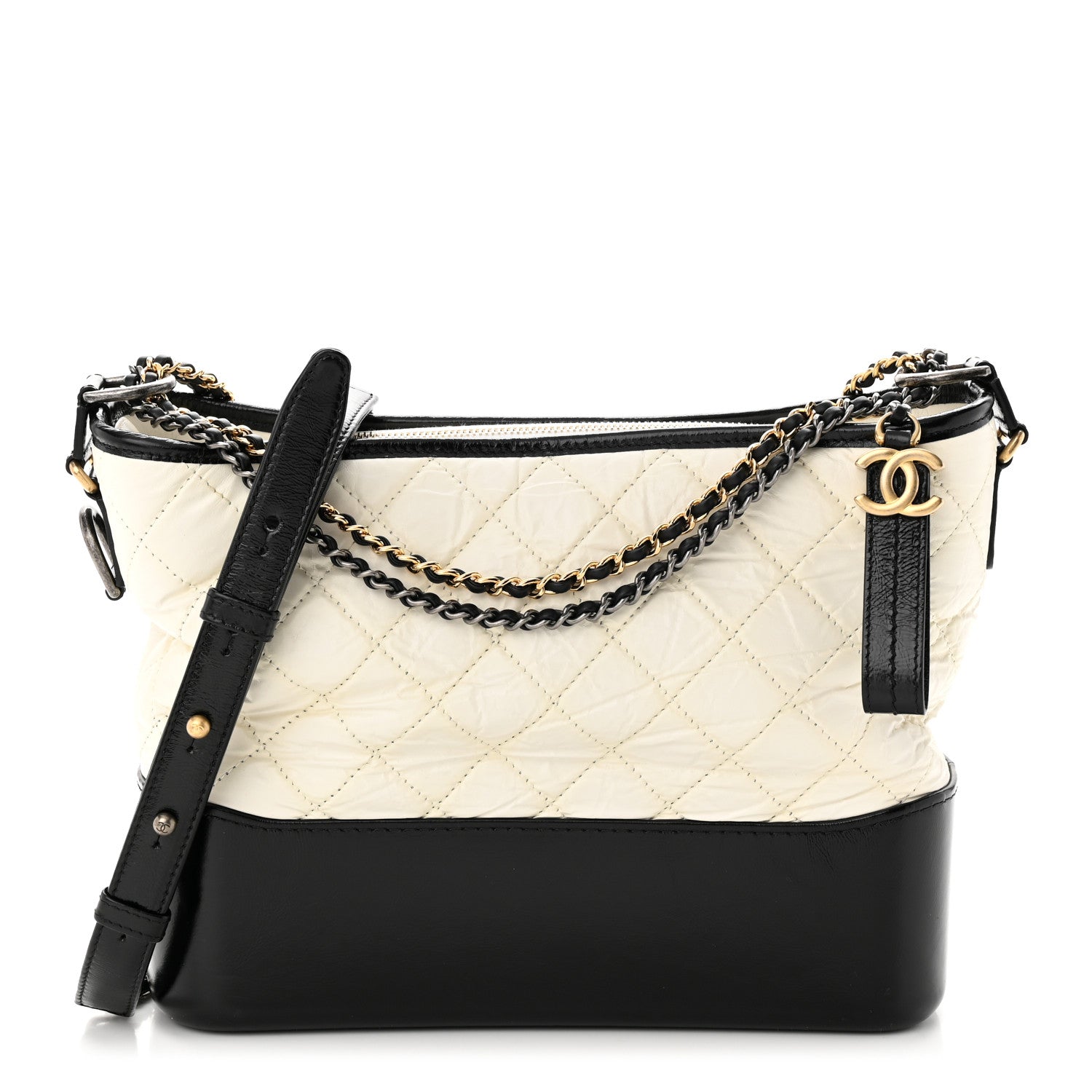 Chanel Aged Calfskin Quilted Medium Gabrielle Hobo Black White 1 of 10