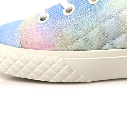 Chanel Printed Fabric Quilted High Top Sneakers 38.5 Green Pink Blue White 9 of 10