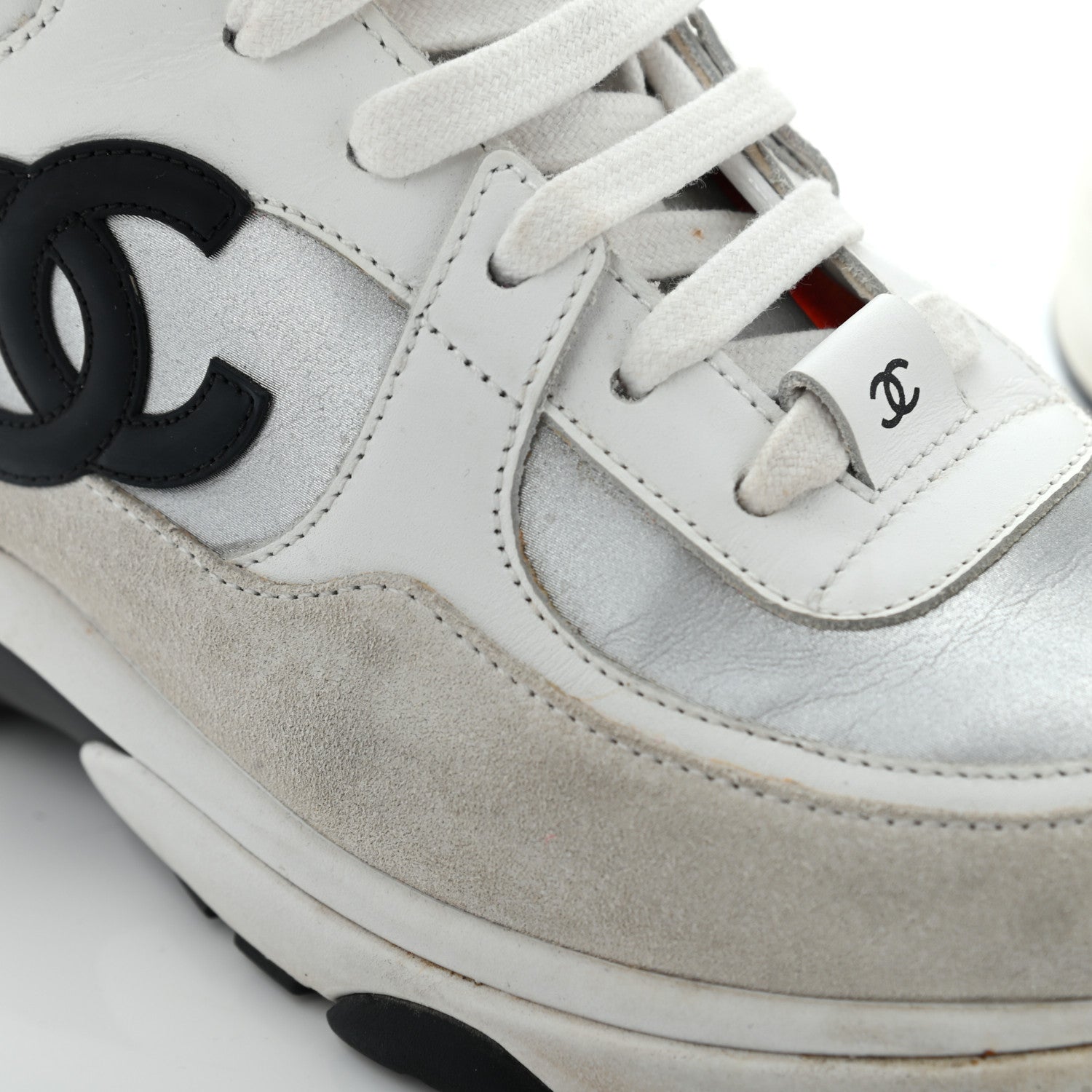 Chanel Nylon Calfskin Suede CC Womens Sneakers 37 White Orange 11 of 25