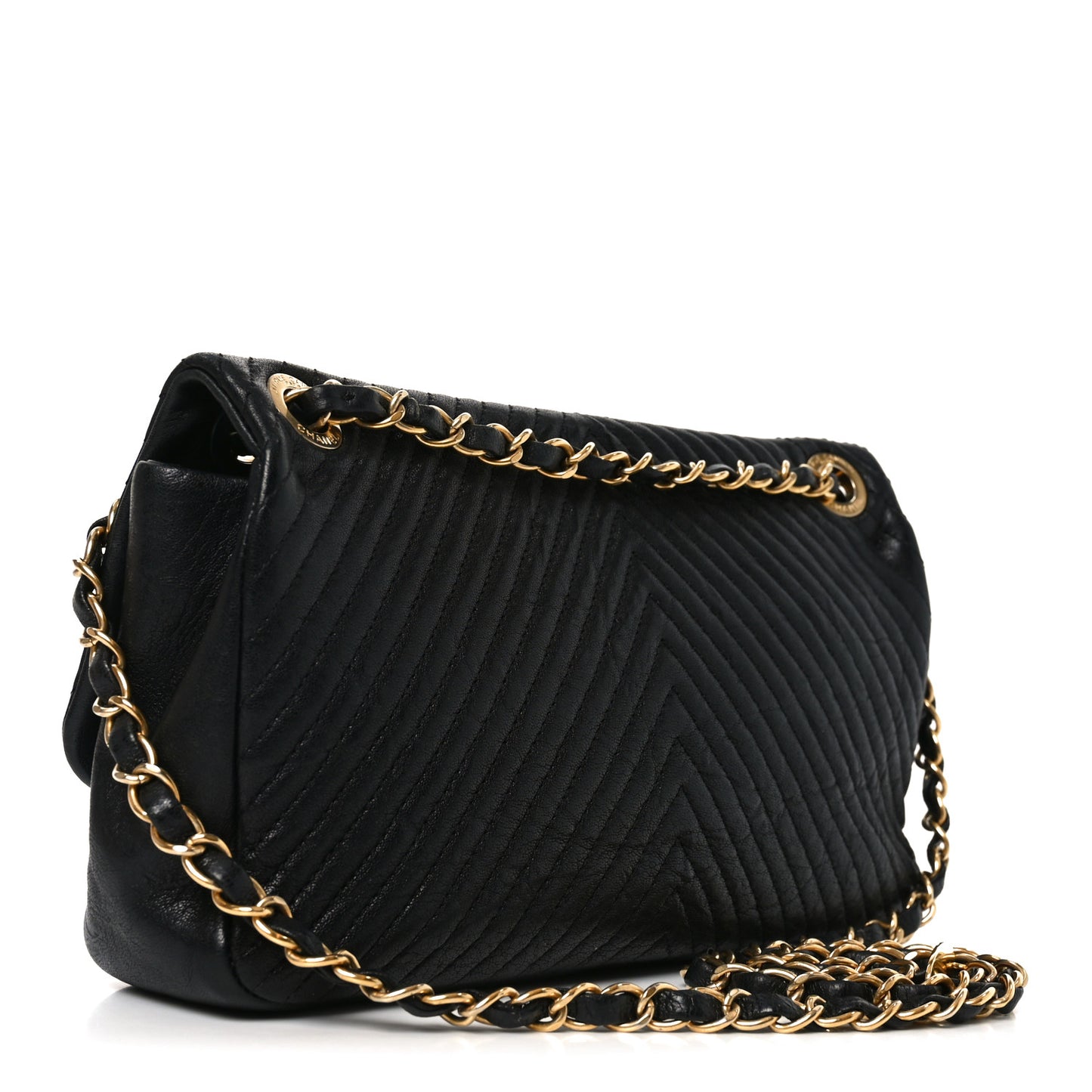 Calfskin Chevron Quilted Medium Surpique Flap Black