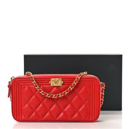 Chanel Lambskin Quilted Small Boy Clutch With Chain Red 11 of 11