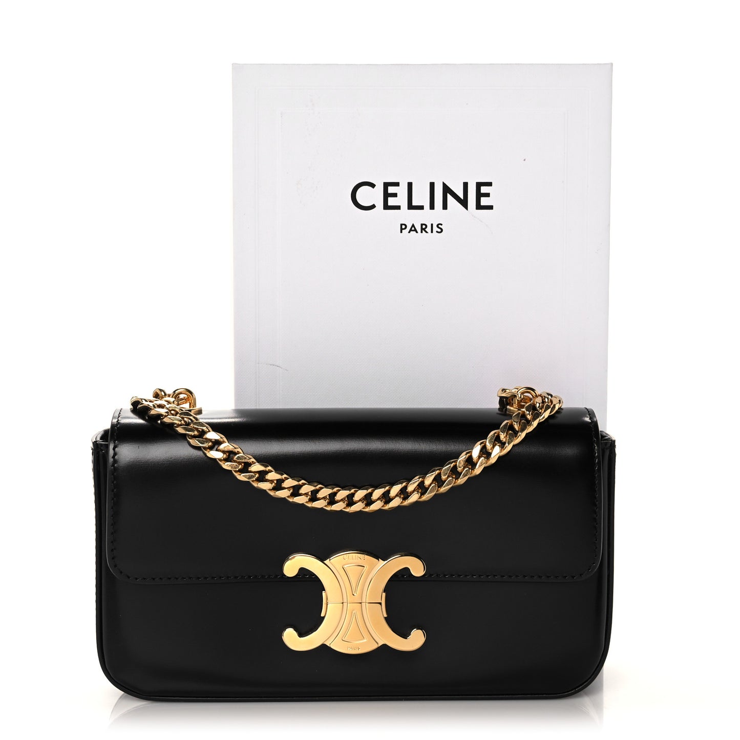 Shiny Calfskin Triomphe Chain Shoulder Bag Black