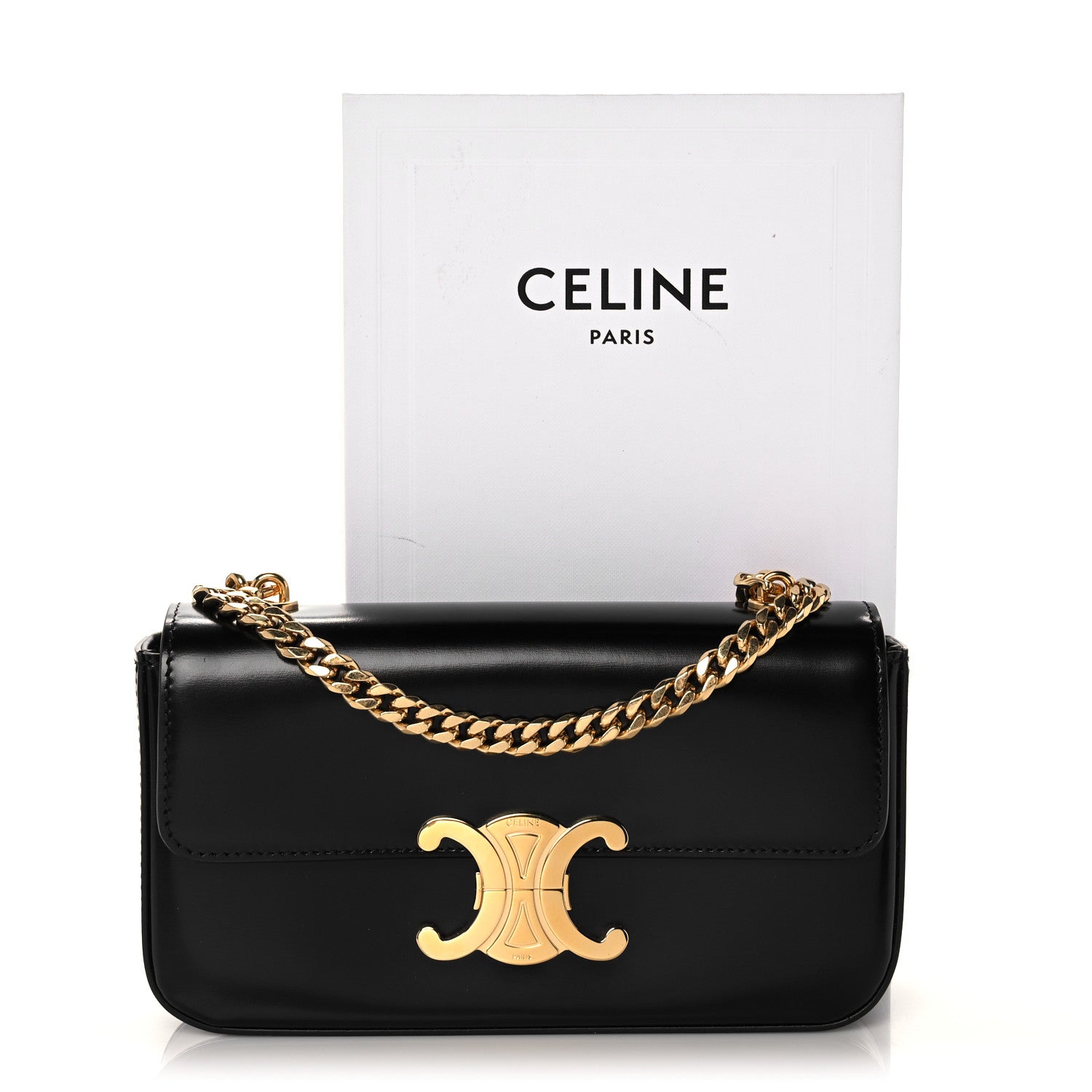 Celine Shiny Calfskin Triomphe Chain Shoulder Bag Black 10 of 10