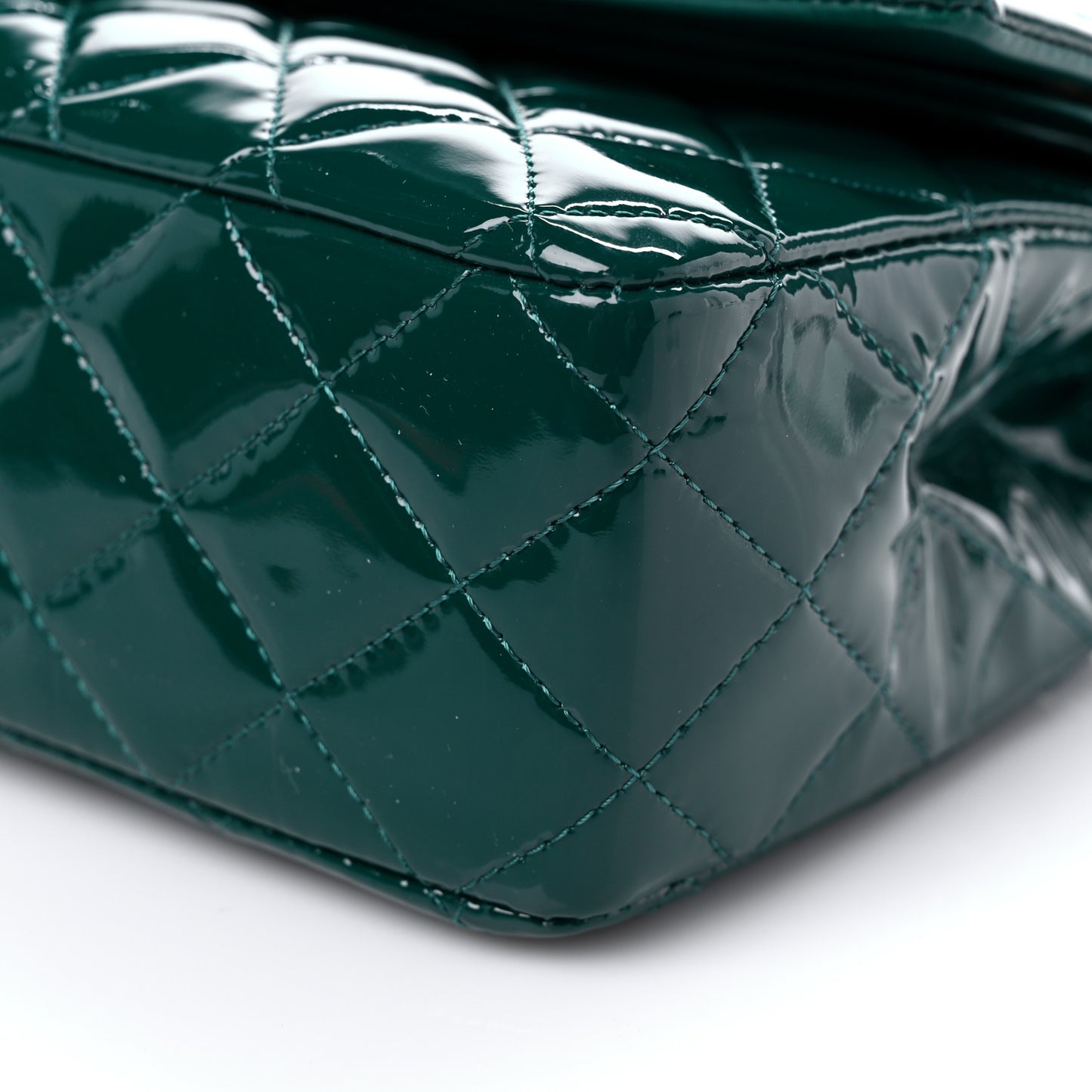 Patent Calfskin Quilted Medium Double Flap Green