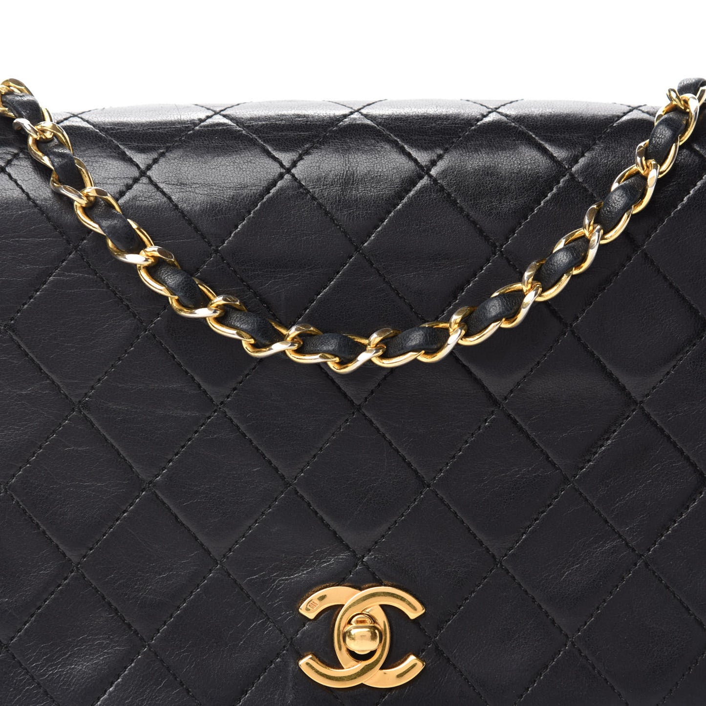 Lambskin Quilted Small Single Flap Black