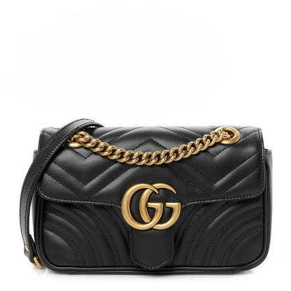 Gucci Calfskin Matelasse Mini GG Marmont Shoulder Bag Black 1 of 11