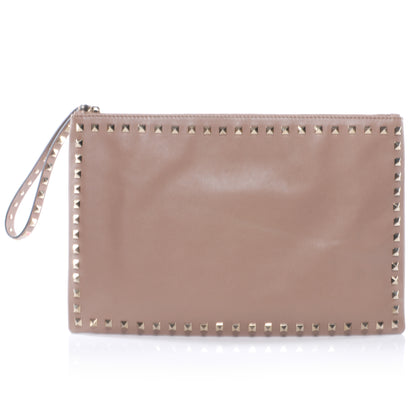 Valentino Garavani Vitello Large Rockstud Zip Wristlet Pouch Poudre 1 of 10