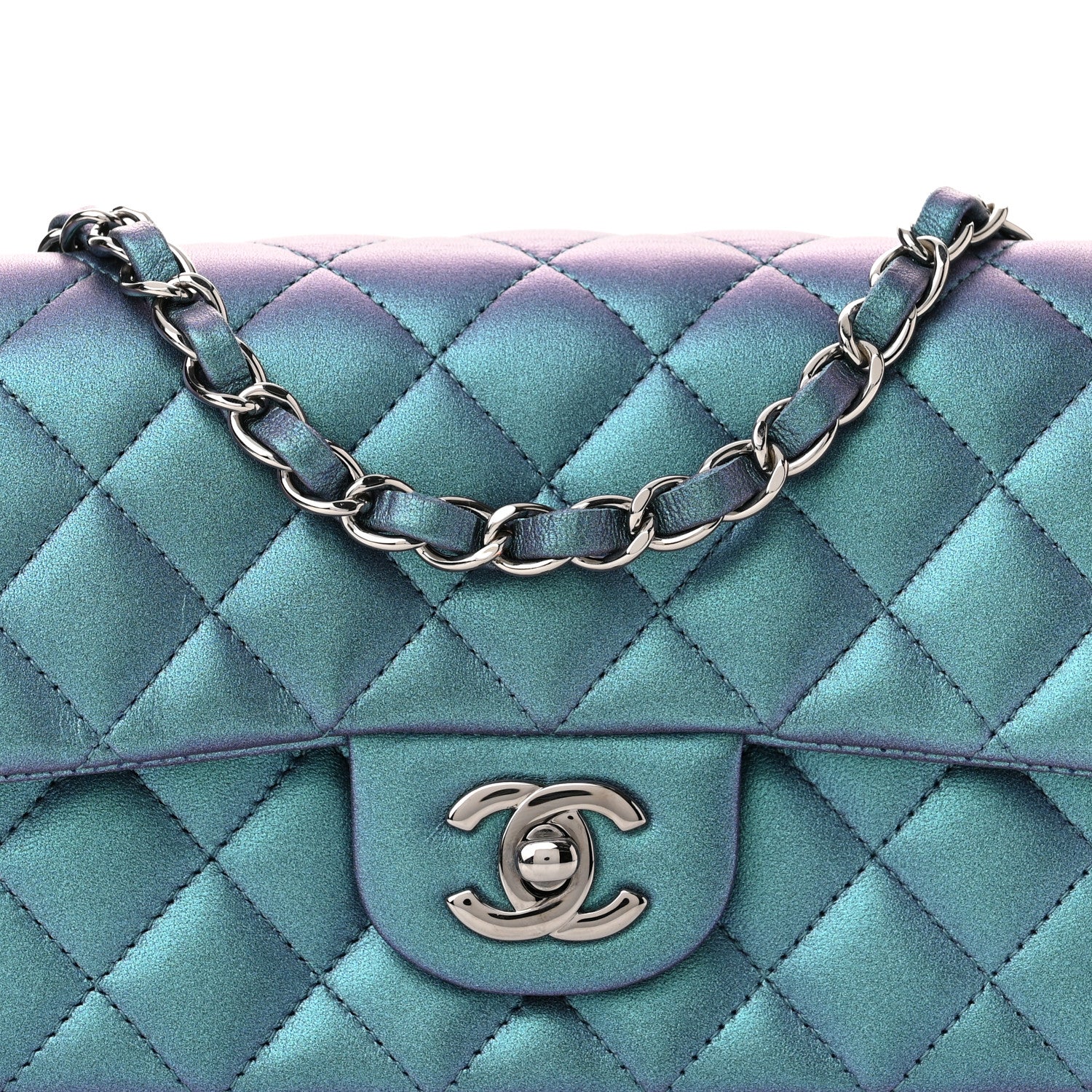 Chanel Iridescent Lambskin Quilted Mini Rectangular Flap Turquoise 8 of 11