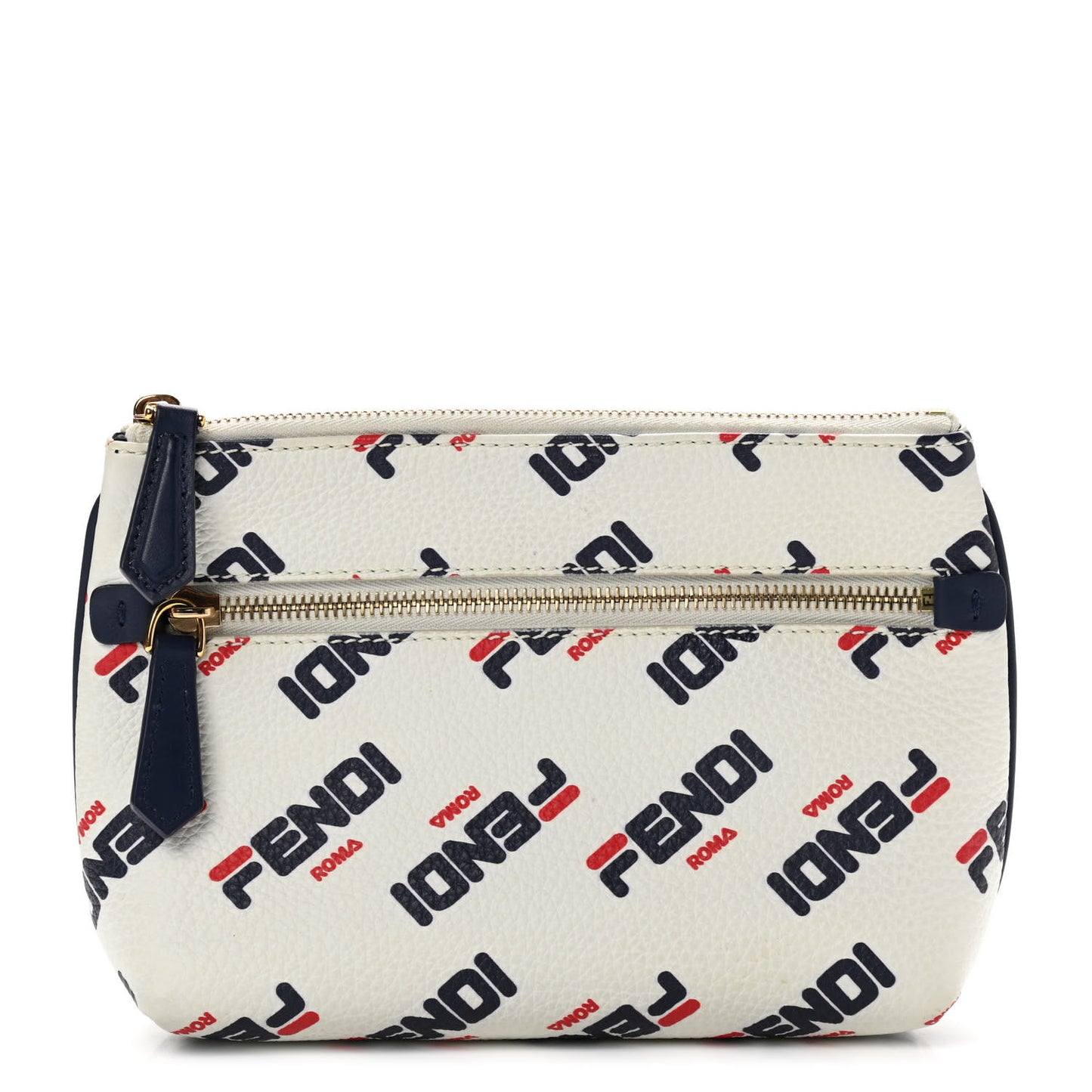 X FILA Vitello Mania Medium Pyramid Cosmetic Case White Blueberry