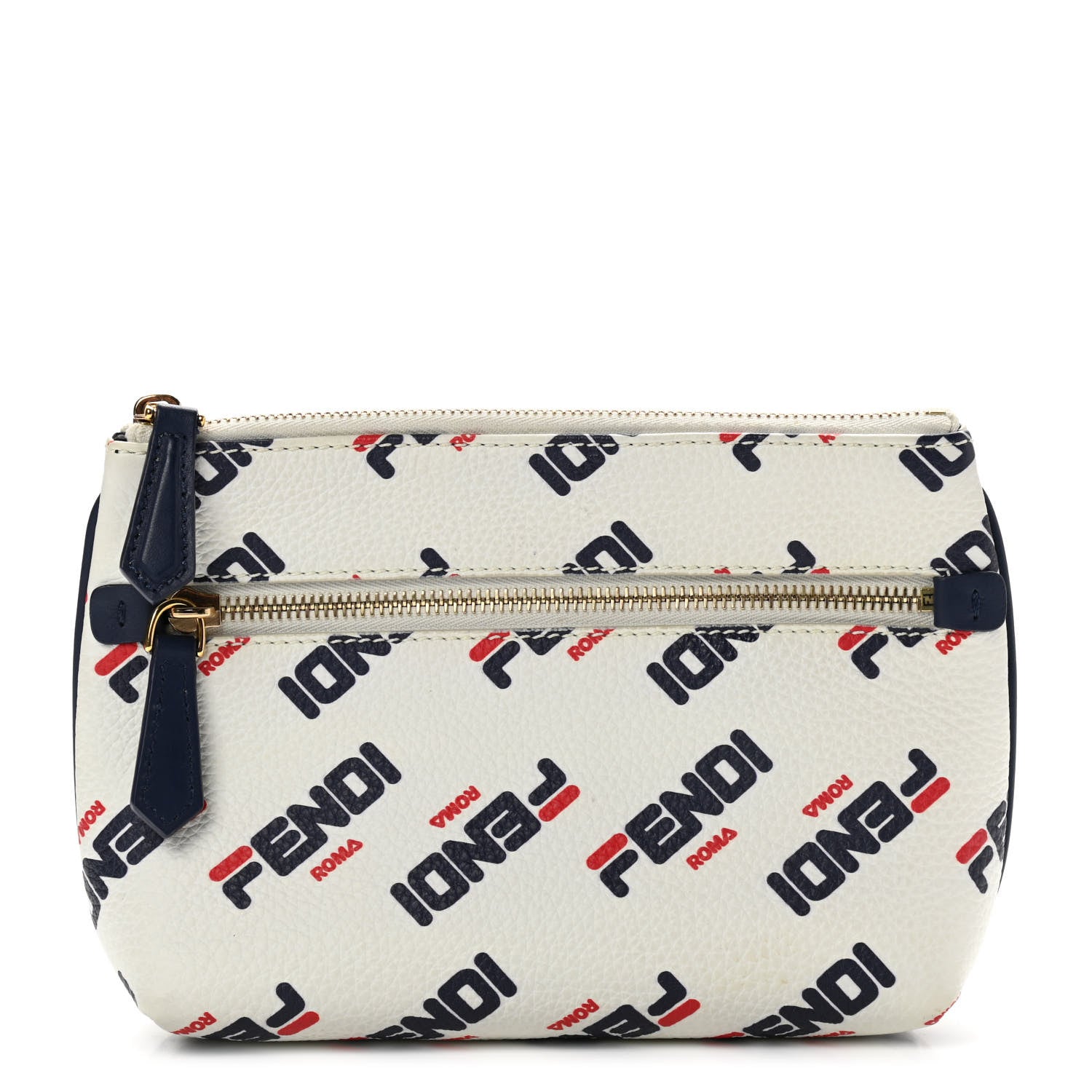 Fendi X FILA Vitello Mania Medium Pyramid Cosmetic Case White Blueberry 1 of 8