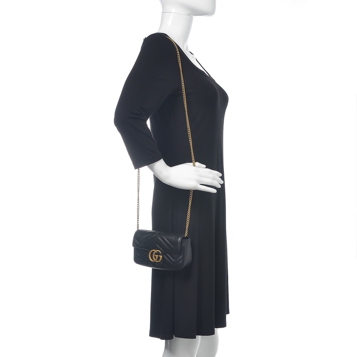 Gucci Calfskin Matelasse Super Mini GG Marmont Shoulder Bag Black 2 of 10
