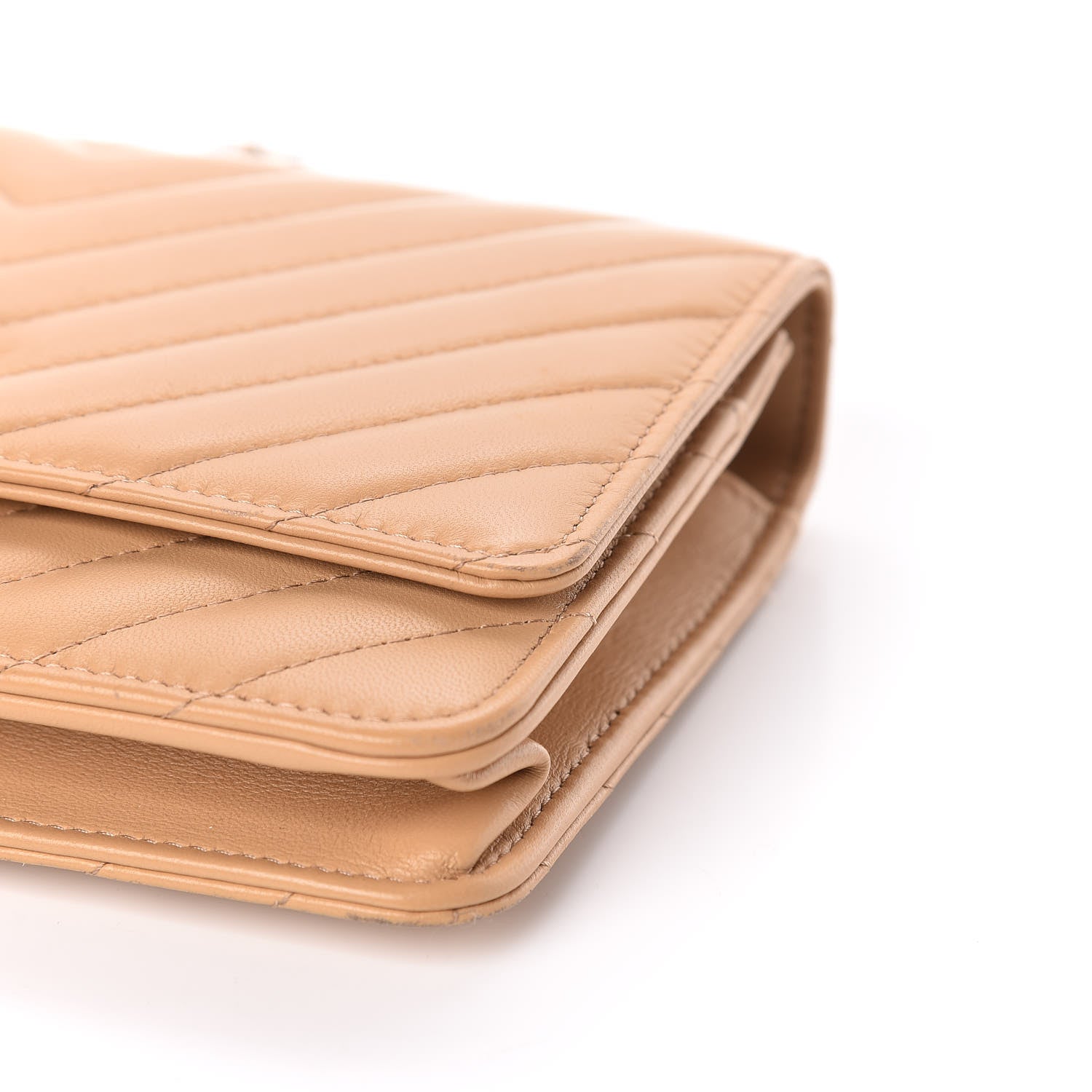 Chanel Lambskin Chevron Quilted Trendy CC Wallet On Chain WOC Beige 13 of 14