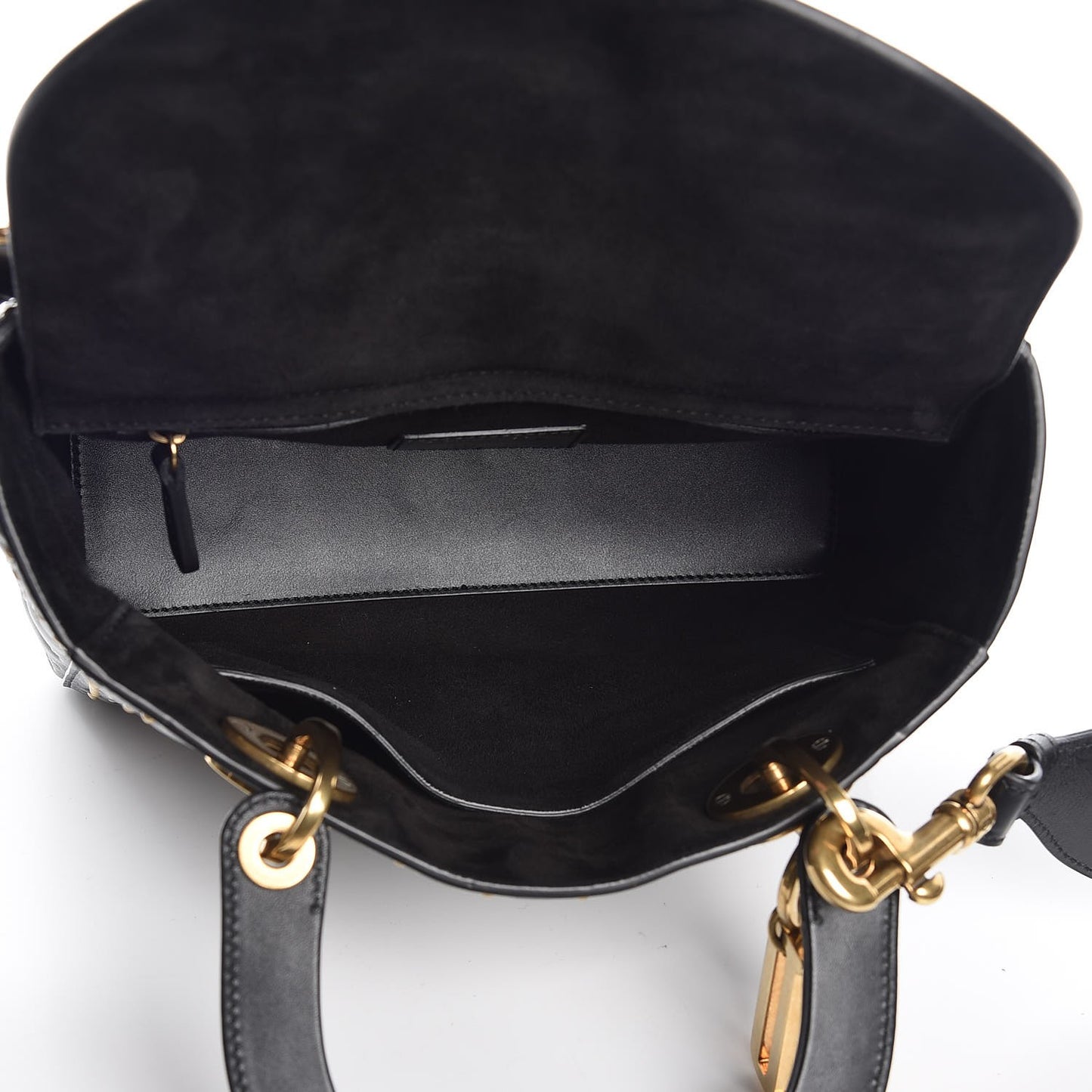 Calfskin Cannage Studded Medium Supple Lady Dior Black