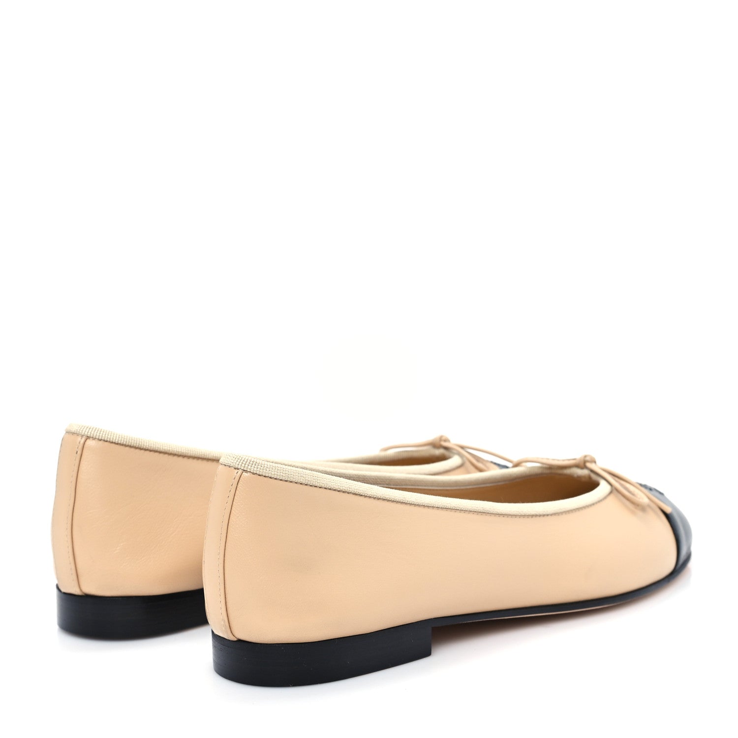 Chanel Lambskin Cap Toe CC Ballerina Flats 37 Beige Black 5 of 10