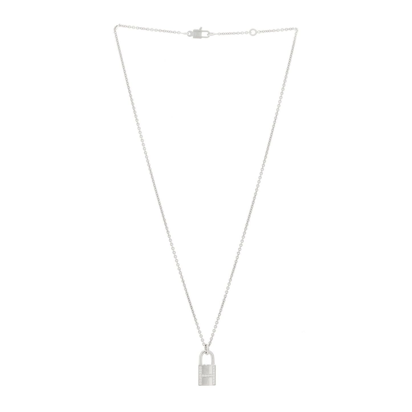 18K White Gold Diamond Amulettes Cadenas Pendant Necklace