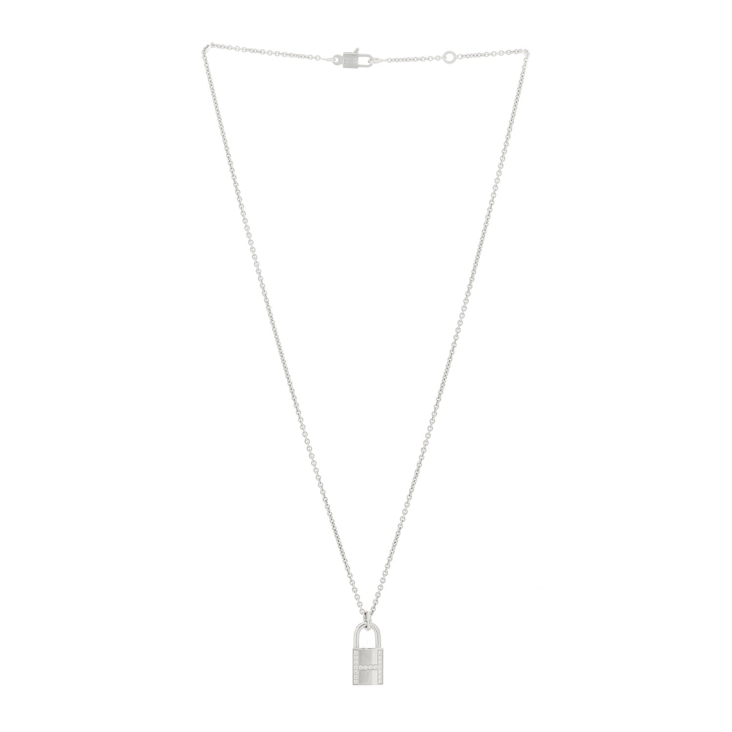 Hermes 18K White Gold Diamond Amulettes Cadenas Pendant Necklace 3 of 6