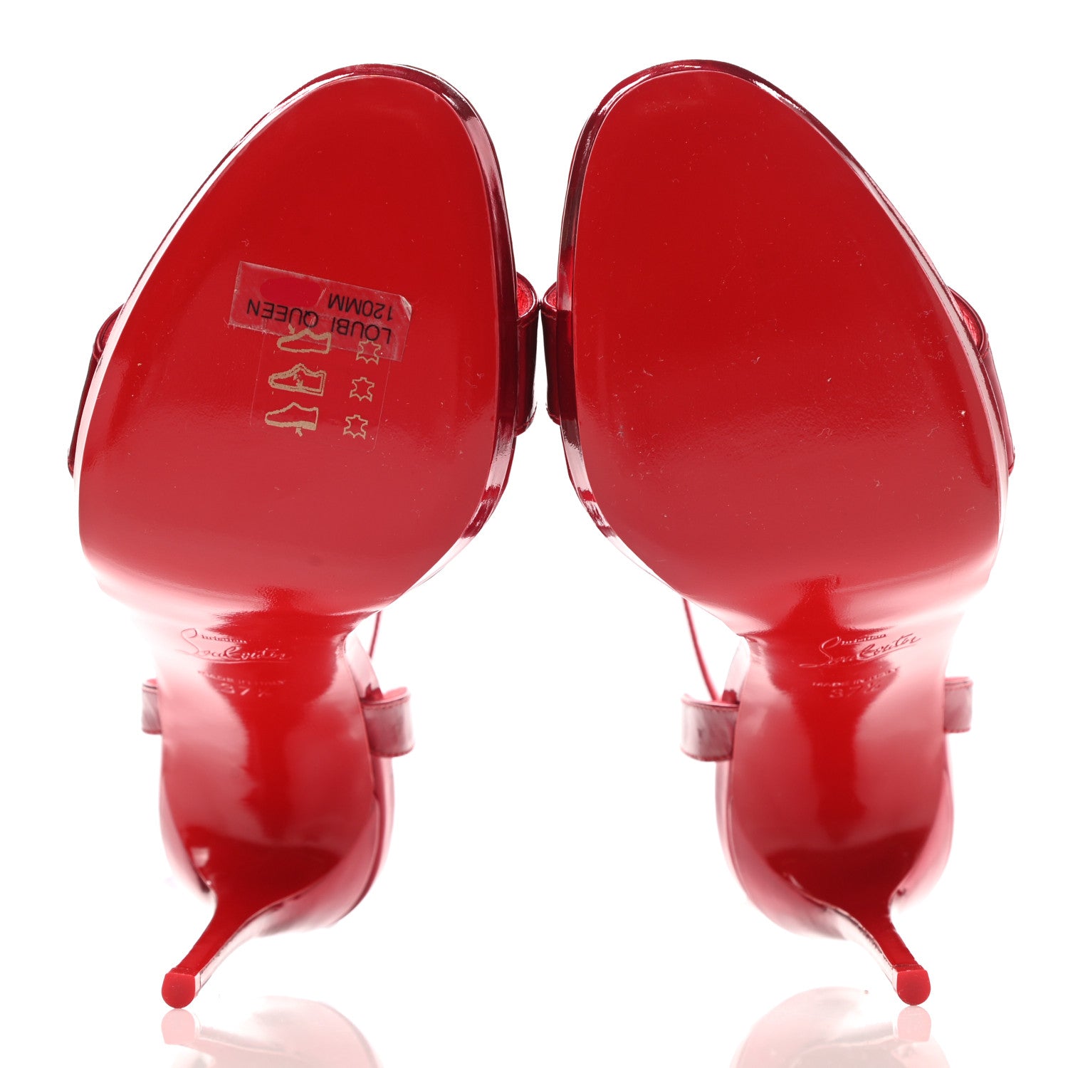 Christian Louboutin Shiny Patent Calfskin Queen Psych Loubi Ankle Strap Sandals 37.5 Red 5 of 10