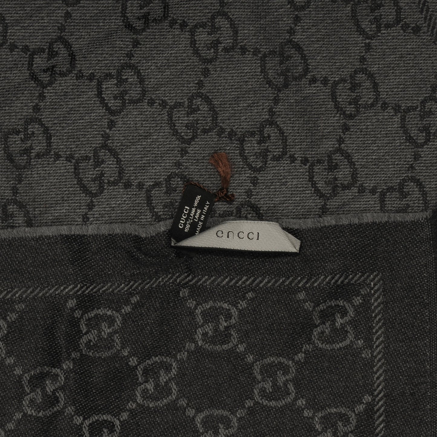 Wool Monogram Fringe Scarf Gray