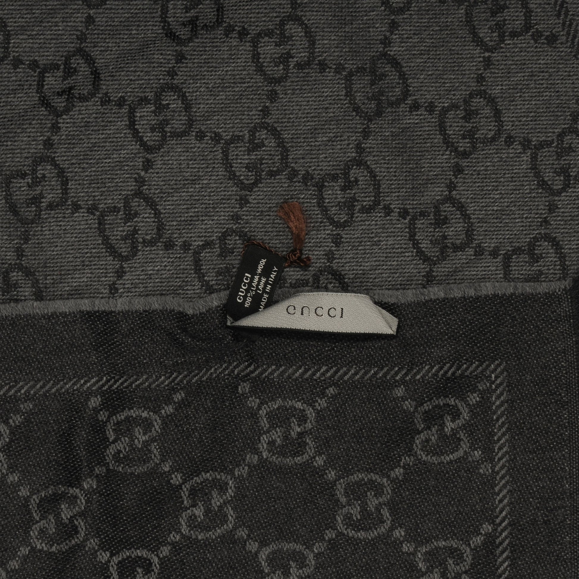 Gucci Wool Monogram Fringe Scarf Gray 4 of 5