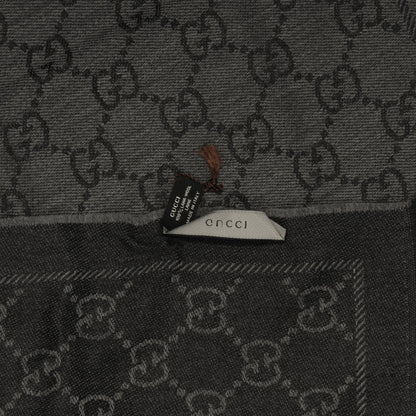 Gucci Wool Monogram Fringe Scarf Gray 4 of 5