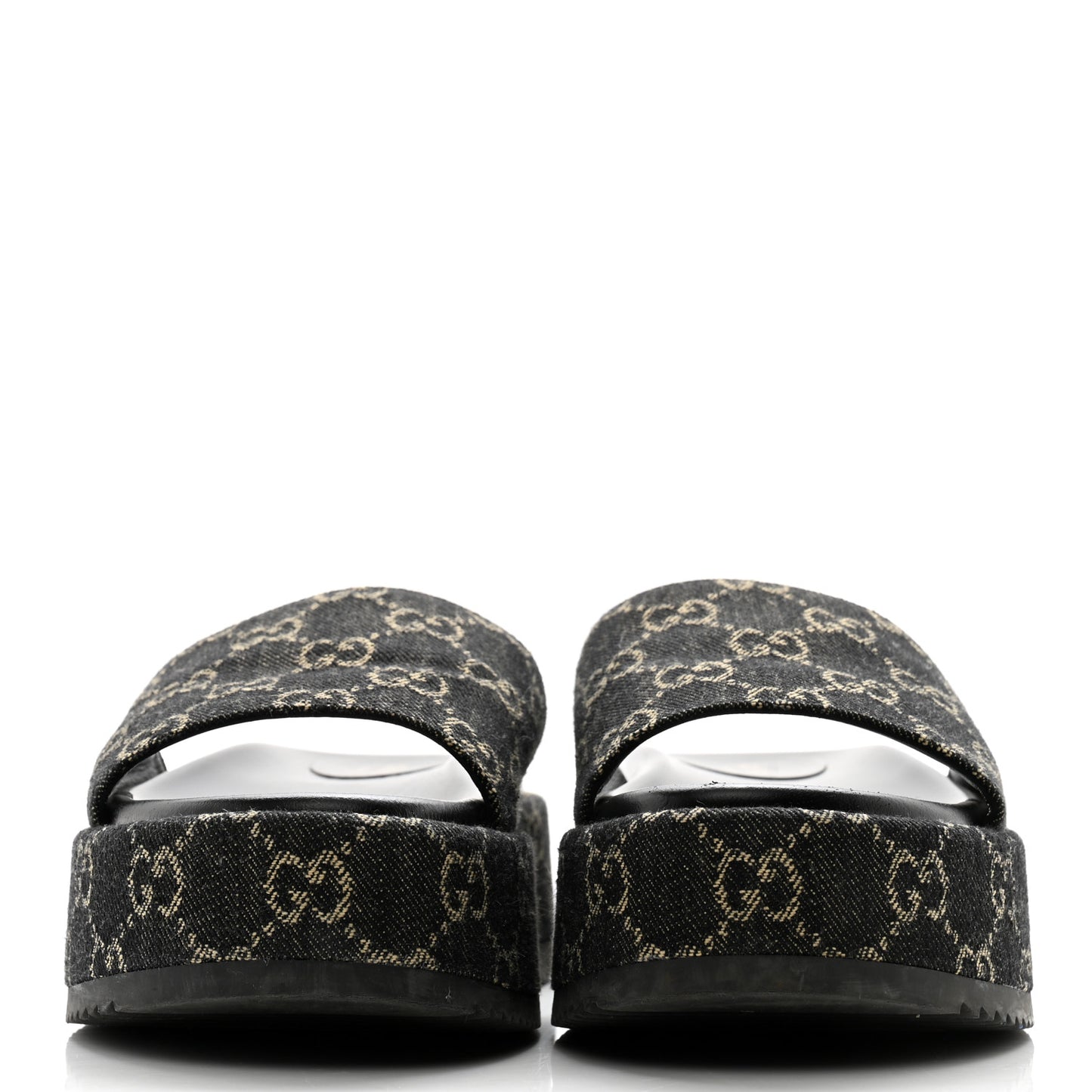 Jacquard Black Denim GG Monogram Angelina Platform 55mm Slide Sandals 37.5 Black Ivory