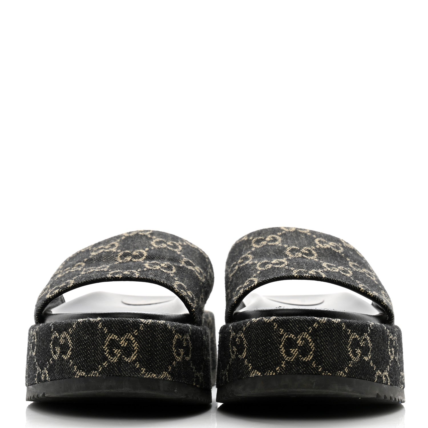 Gucci Jacquard Black Denim GG Monogram Angelina Platform 55mm Slide Sandals 37.5 Black Ivory 2 of 10