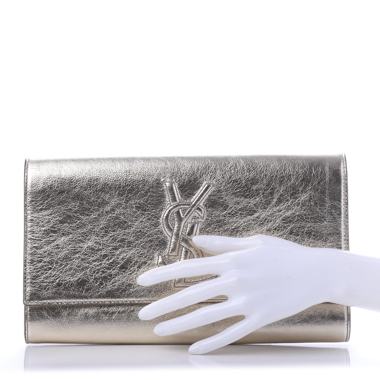 Metallic Calfskin Monogram Large Belle De Jour Clutch Silver