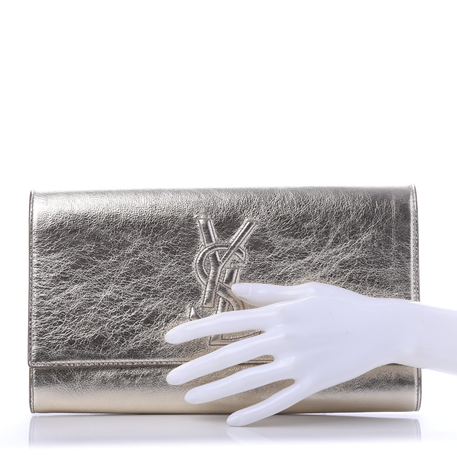Saint Laurent Metallic Calfskin Monogram Large Belle De Jour Clutch Silver 2 of 9