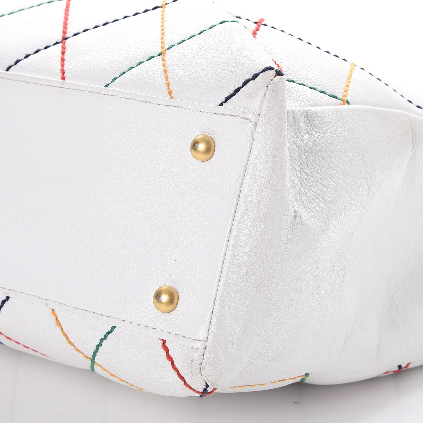 Calfskin Multicolor Stitch Tote White