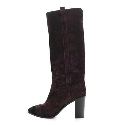 Chanel Suede Calfskin Cap Toe Boots 40 Burgundy 1 of 7