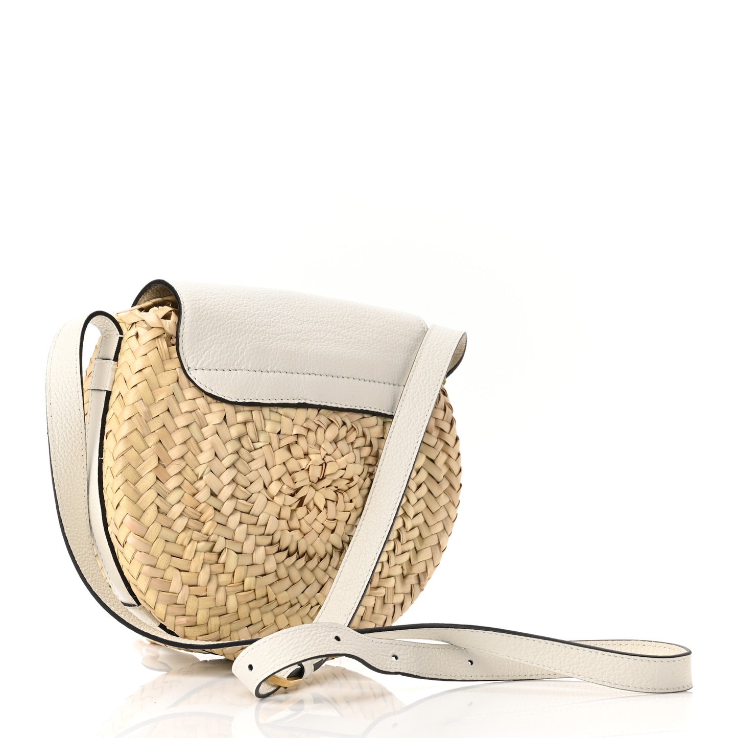 Raffia Small Grain Calfskin Small Marcie Basket Crossbody White