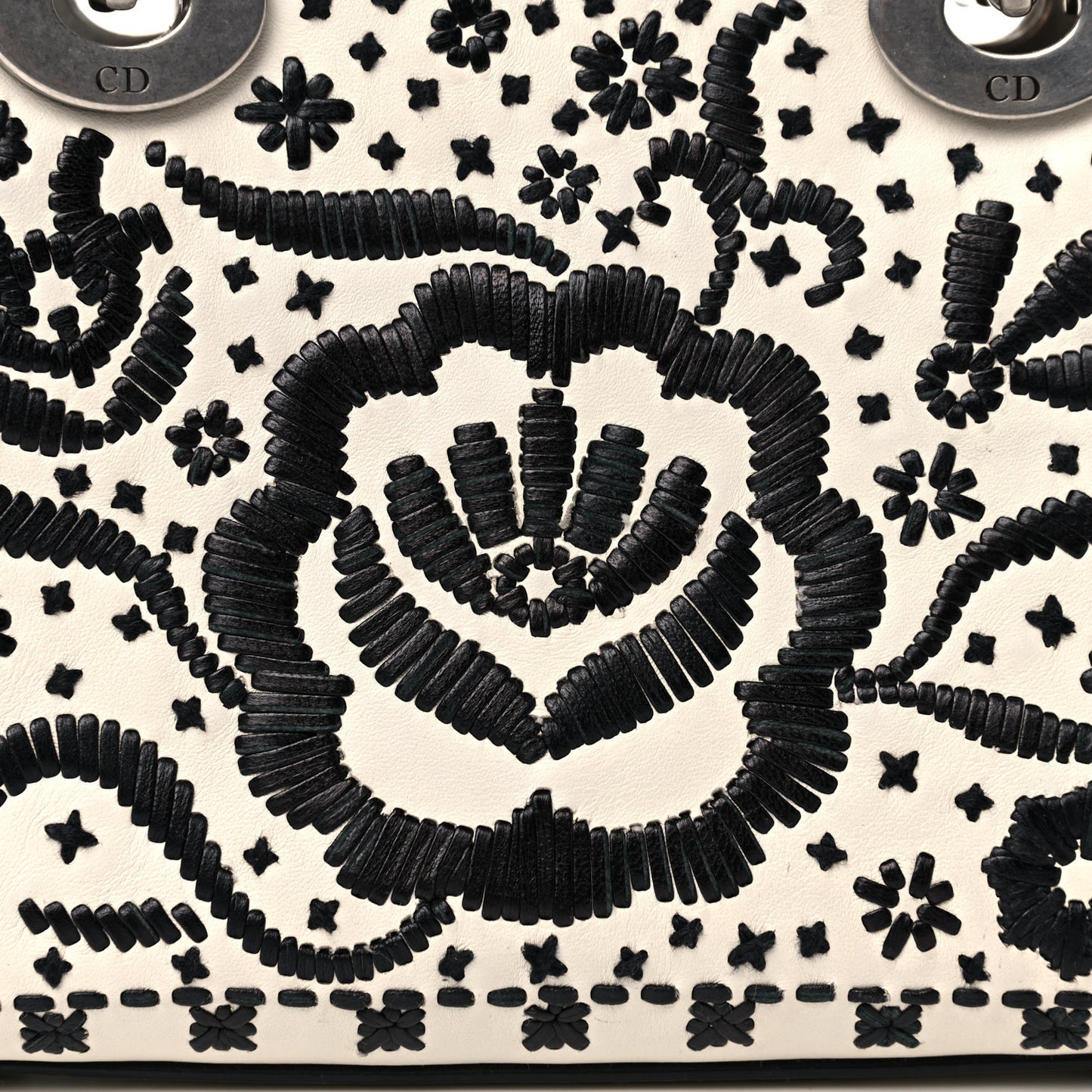 Calfskin Floral Embroidered Mini Lady Dior Black White