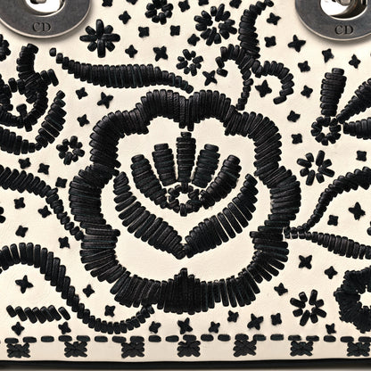 Christian Dior Calfskin Floral Embroidered Mini Lady Dior Black White 7 of 17