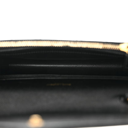 Saint Laurent Grain De Poudre Matelasse Chevron Monogram Envelope Chain Wallet Black 5 of 13