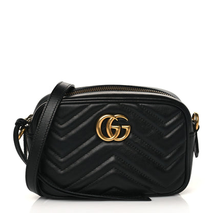 Gucci Calfskin Matelasse Mini GG Marmont Chain Shoulder Bag Black 1 of 11
