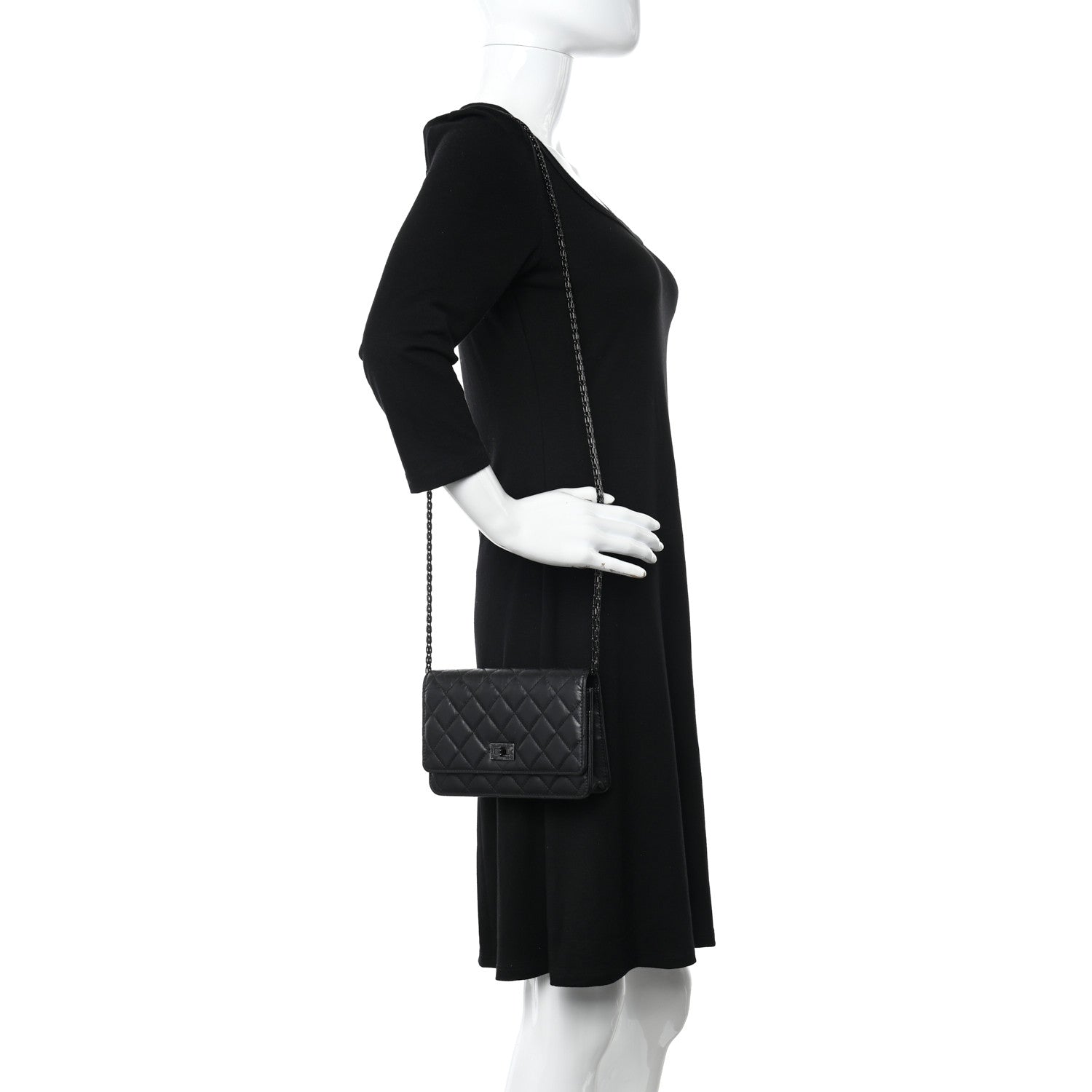Chanel Aged Calfskin Quilted Reissue Wallet On Chain WOC So Black 2 of 13