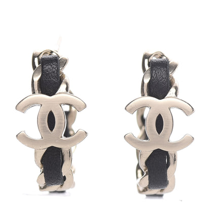 Chanel Lambskin CC Chain Hoop Earrings Matte Gold Black 1 of 5