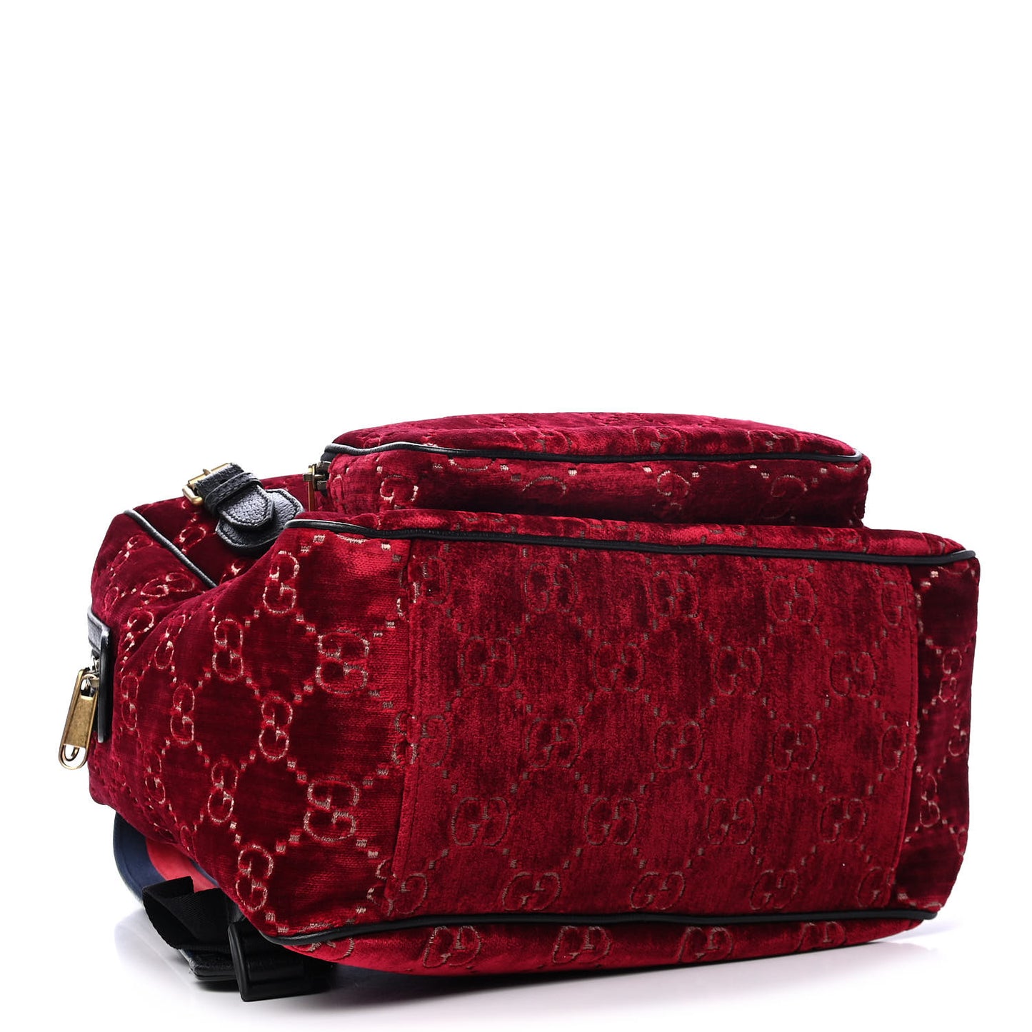 Velvet GG Monogram Textured Calfskin Web Small Double Buckle Backpack Red Cipria Black