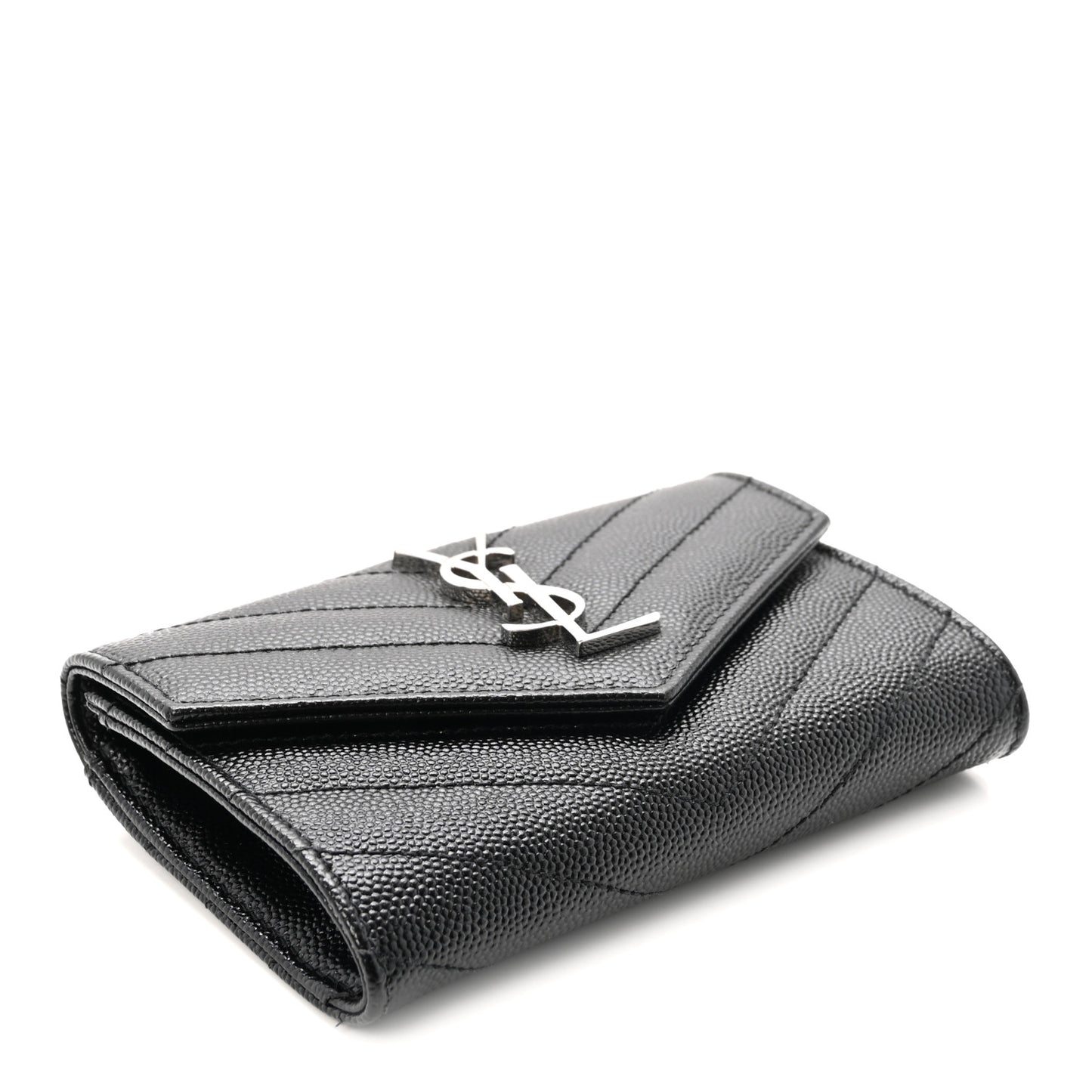 Grain De Poudre Matelasse Chevron Small Monogram Envelope Wallet Black