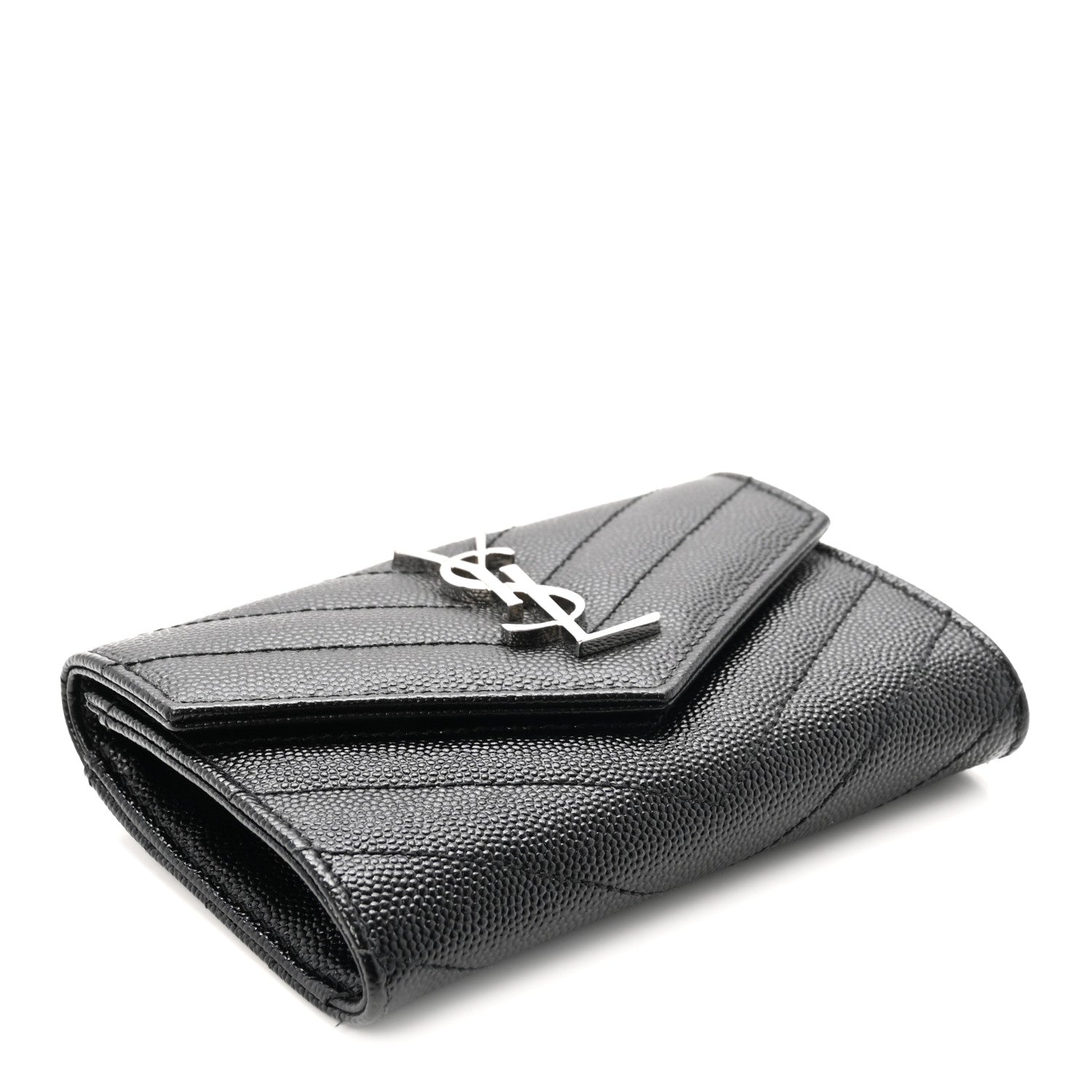 Saint Laurent Grain De Poudre Matelasse Chevron Small Monogram Envelope Wallet Black 4 of 7