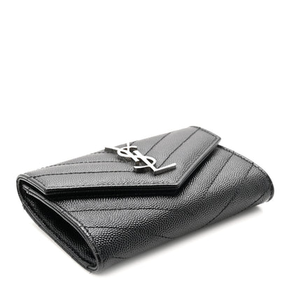 Saint Laurent Grain De Poudre Matelasse Chevron Small Monogram Envelope Wallet Black 4 of 7